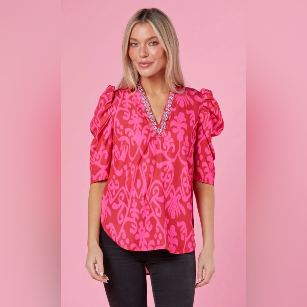 Sheridan French Natalie blouse ruby azaleas NWT